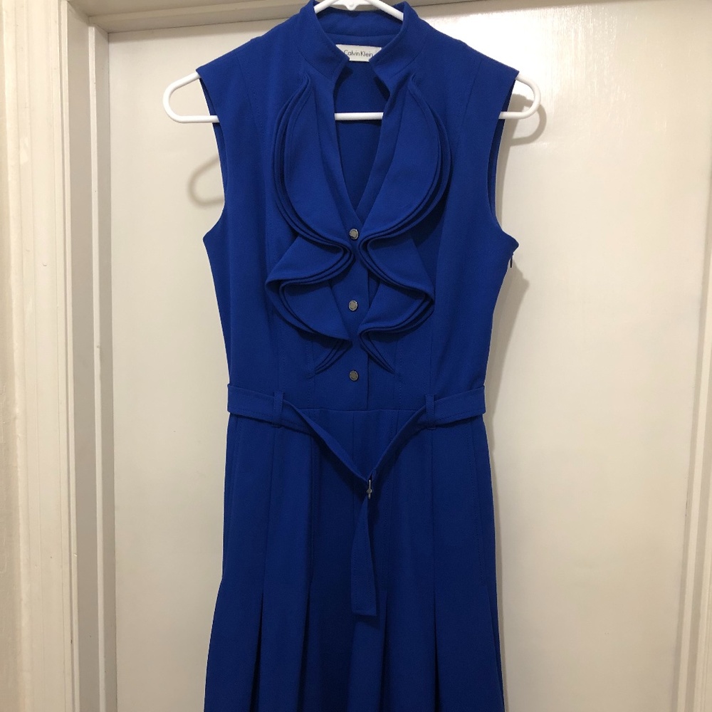 Calvin Klein Front Ruffle Knee Length Dress